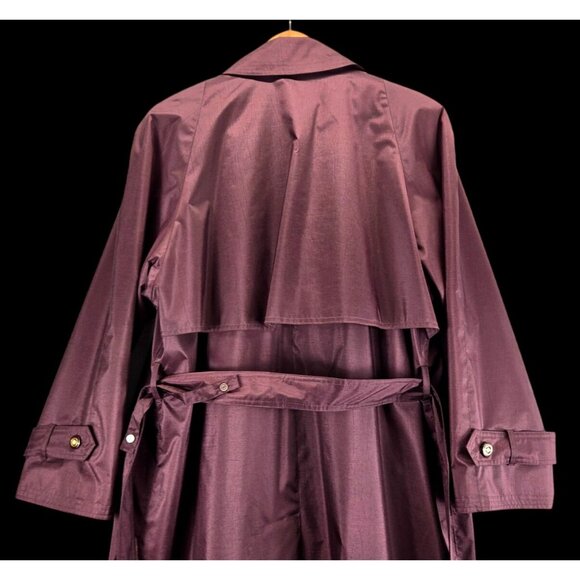 Maroon Trench Coat Chiango 10 Vtg 80s Belted Pockets Storm Flap Removable Liner - Picture 11 of 16
